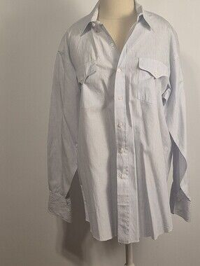 Vintage Golden West Western Shirt Men XL 17x35 Blue Pinstripe Button Up